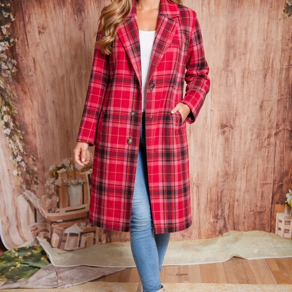 Old Navy Red Plaid Trench Coat